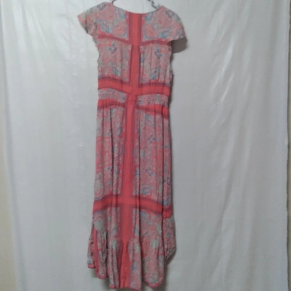 Lucky Brand Midi Dress Coral Blue Border Print Felice Boho Medium - Picture 9 of 16